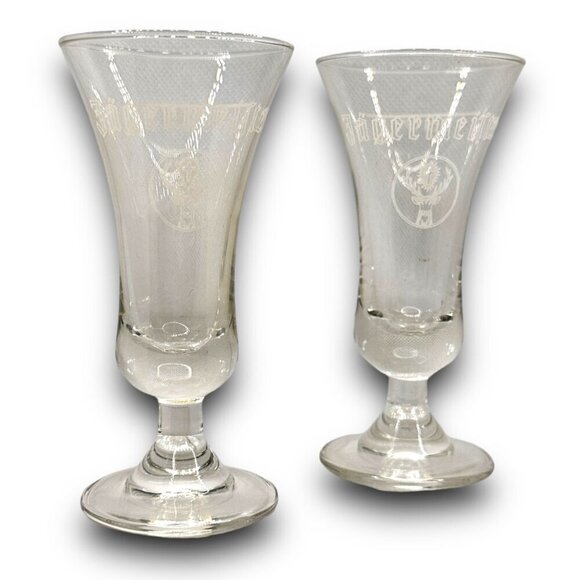 2 Jägermeister Footed Cordial Shot Glasses White Stag Vintage German Barware - Picture 1 of 6